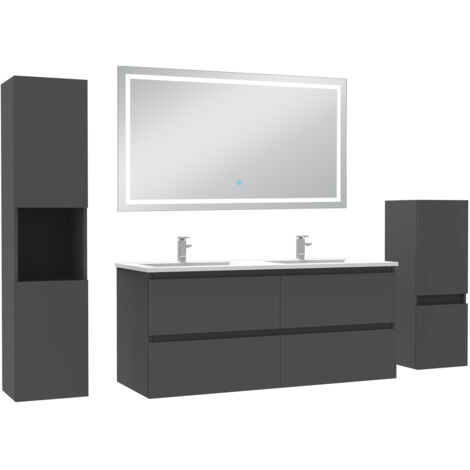 AICA Ensemble Meuble salle de Bain 120cm avec colonne et miroir mural lumineux 3 couleurs Anthracite (1/5)