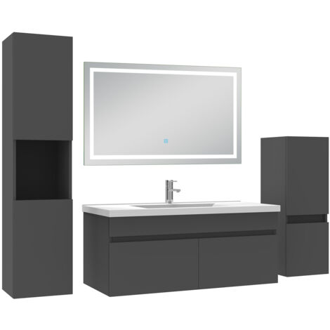 AICA Ensemble Meuble salle de Bain 100cm avec colonne + miroir mural lumineux 3 couleurs Anthracite (1/5)