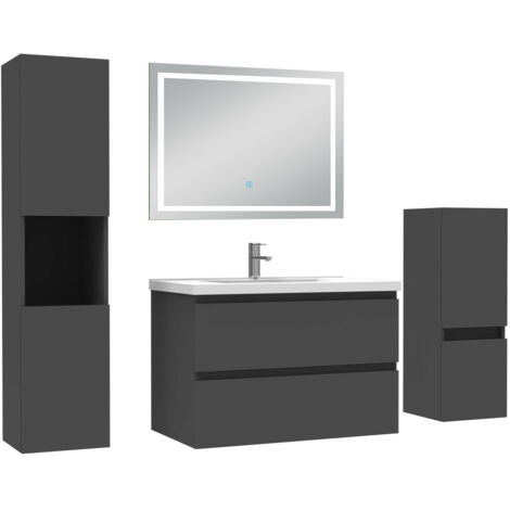 AICA Ensemble Meuble salle de Bain 80cm avec colonne et miroir mural lumineux 3 couleurs Anthracite (1/5)