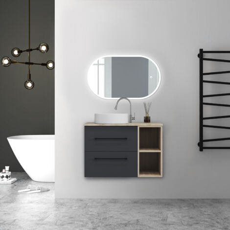 AICA Meuble Simple Vasque 60cm Avec Colonne Et Miroir Lumineux 3 Couleurs Et Dimmable Blanc 89868684