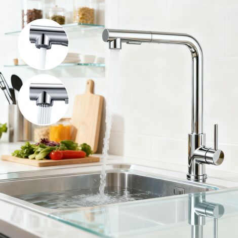 AICA Robinet de Cuisine Haute Pression 304 Inox Douche Extractible 360° 2 Fonctions Spray Finition Chromée