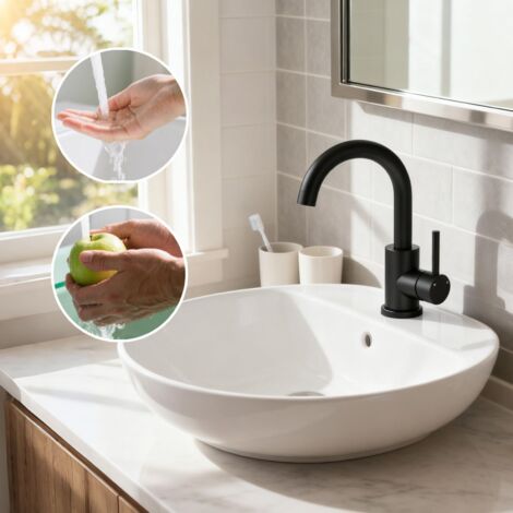 AICA Robinet de Salle de Bain Haut en Acier Inoxydable 304 Robinet Lavabo 158mm de Hauteur, Mitigeur Monocommande Finition Noire Mate