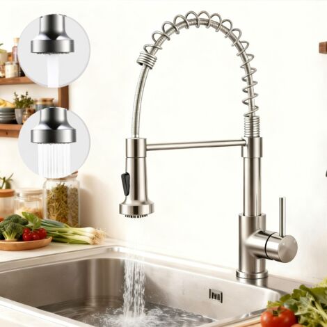 Aica Sanitaire – Robinet de cuisine haute pression mitigeur amovible 360° rotatif – Acier inoxydable 304 – Douchette extensible 40 cm – Installation rapide