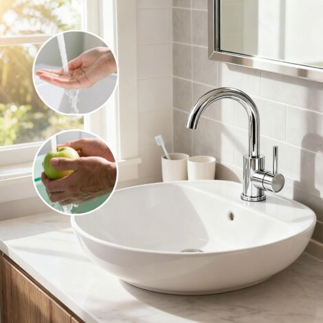 AICA Robinet de Salle de Bain Haut en Acier Inoxydable 304 Robinet Lavabo 158mm de Hauteur, Mitigeur Monocommande Finition Chromée