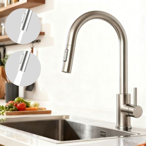 AICA Robinet de Cuisine à Douche Colonne 2 Modes Débit Eau Extractible 360° Rotatif Monocommande Finition Brossée