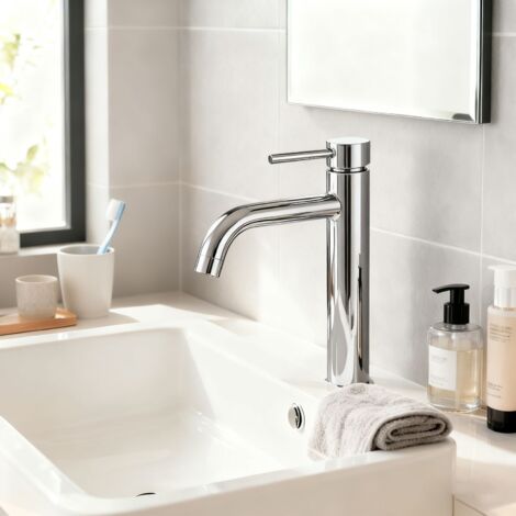 AICA Robinet de Salle de Bain Haut en Acier Inoxydable 304 Robinet Lavabo 195mm de Hauteur Mitigeur Monocommande Finition Chromée