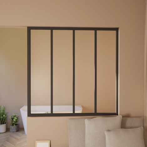 Verrière transparents 4 carreaux H.108cm x L.123cm Verrière Atelier en aluminium noir mat