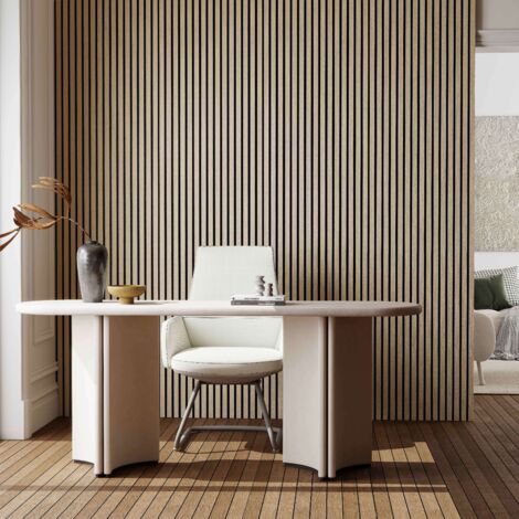 Lot de 2 Panneaux Muraux Décoratifs Acoustiques Bois MDF 260x30cm Chêne blanc AntiBruit, Facile à Poser