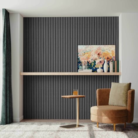 Lot de 2 Panneaux Muraux Décoratifs Acoustiques Bois MDF 120x60cm Chêne noir  AntiBruit, Facile à Poser