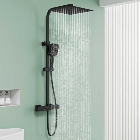 AICA Colonne de Douche Thermostatique - Set de Douche pour Salle de Bain - pommeau de douche 30x30 cm - corps en laiton - Réglable en Hauteur - Anti-Brûlure-Noir 1