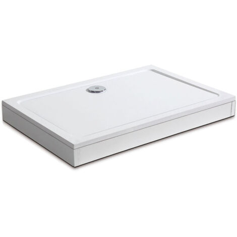 Aica Sanitaire – Receveur de douche 150x80cm extra-plat en marbre minéral – Bonde 90mm – Kit de plinthe et pieds réglables 9-14cm (1/5)