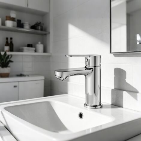 AICA Mitigeur lavabo alliage zinc, bec hauteur 76 mm, robinet de salle de bain chromé (1/5)