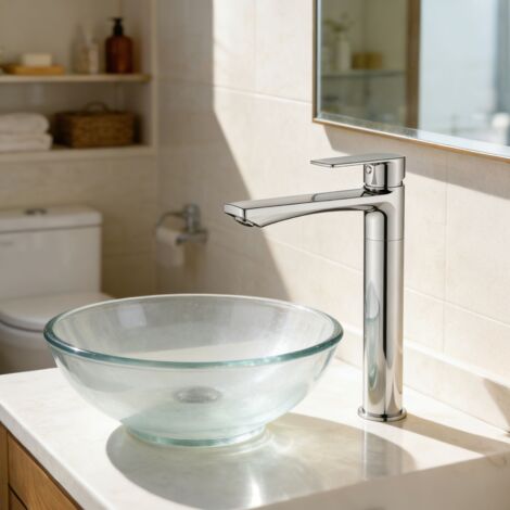 AICA Mitigeur lavabo alliage zinc, bec hauteur 242 mm, robinet de salle de bain chromé (1/5)
