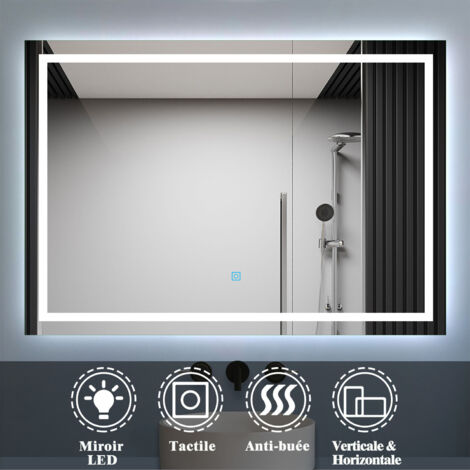 Biubiubath – Miroir lumineux de salle de bain 100 x 70 cm – Éclairage LED anti-buée – IP44 – Interrupteur tactile – Montage vertical/horizontal (1/4)