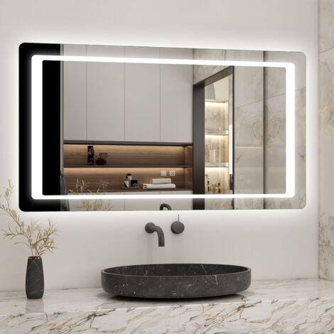 Biubiubath – Miroir mural lumineux 120 x 70 cm – Éclairage LED avec fonction anti-buée – Installation verticale/horizontale – IP44 pour salle de bain (1/5)