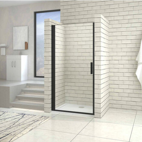 Aica Sanitaire – Porte de douche pivotante noire 100x200 cm – Verre de sécurité 8 mm avec traitement anticalcaire – Installation flexible gauche/droite (1/5)