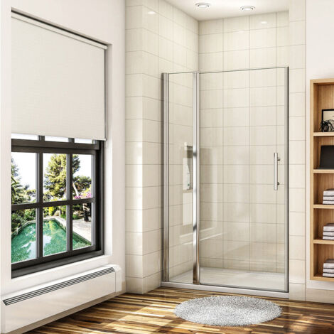 Aica Sanitaire – Porte de douche pivotante 120x187cm – Verre anticalcaire 6mm – Système pivotant – Profilé aluminium anodisé – Installation gauche/droite