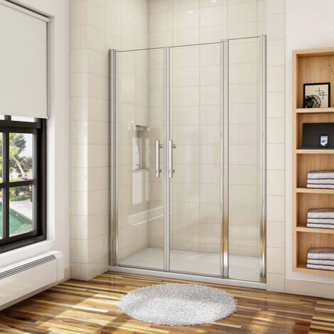 AICA porte de douche battante 140x197cm porte battante avec 1 élément fixe en 6mm verre anticalcaire (1/5)