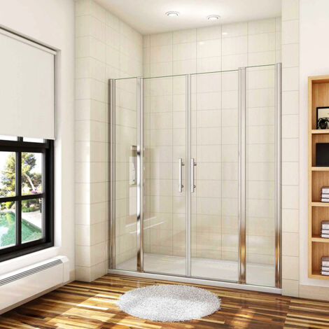 AICA porte de douche battante 165x187cm porte battante avec 2 éléments fixes en 6mm verre anticalcaire (1/5)