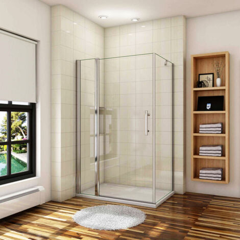 AICA Cabine de douche 110x90x197cm porte de douche pivotante avec 1 élément fixe et une paroi latérale (1/5)