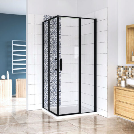 AICA cabine de douche 140x100x185cm en verre anticalcaire cabine de douche rectangulaire profil� noir mat