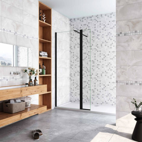 AICA paroi de douche 60+30x200cm paroi de douche à l'italienne avec un retour pivotant 30cm en 8mm verre anticalcaire avec un cadre noir