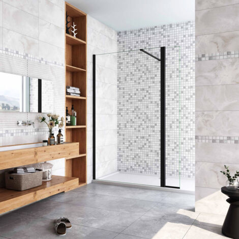 AICA paroi de douche 120+30x200cm paroi de douche à l'italienne avec un retour pivotant 30cm en 8mm verre anticalcaire avec un cadre noir
