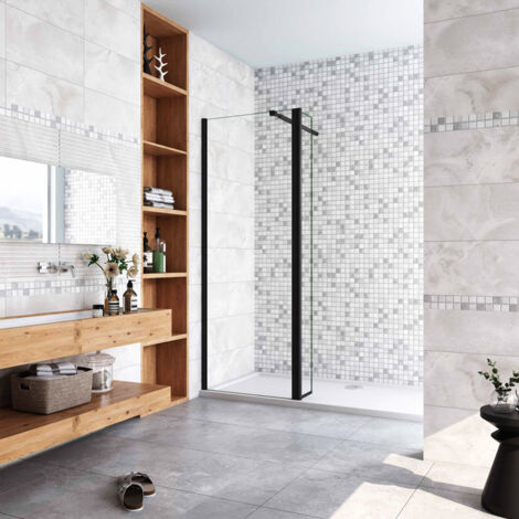 AICA paroi de douche 90+40x200cm paroi de douche à l'italienne avec un retour pivotant 40cm en 8mm verre anticalcaire avec une barre de stabilisation extensible