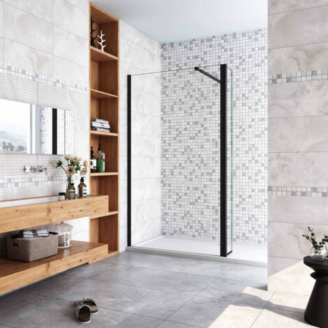 AICA paroi de douche 140+40x200cm paroi de douche à l'italienne avec un retour pivotant 40cm en 8mm verre anticalcaire avec une barre de stabilisation extensible