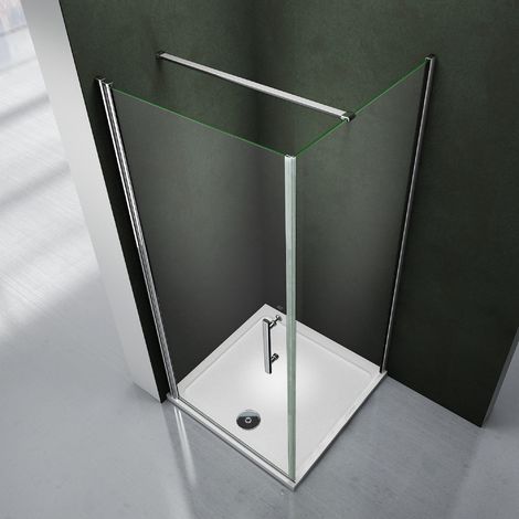 Porte pivotante 100x90x195cm porte de douche paroi de douche cabine de douche avec barre de fixation 140cm verre anticalcaire