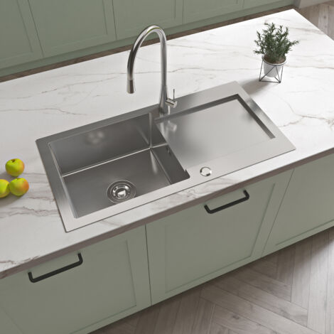 Evier de Cuisine 87x44x20cm un bac en Inox avec égouttoir livré avec un siphon en Inox modèle A8lP