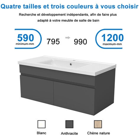 Aica Sanitaire 99(L)x45(W)x40cm(H)cm Meuble salle de bain anthtacite 2 portes avec une vasque à suspendre