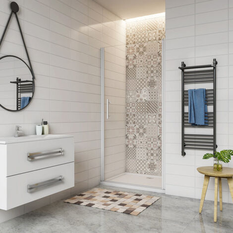 AICA porte de douche pivotante 80x185cm profilé blanc en verre anticalcaire (1/5)