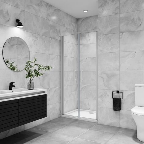 Aica Sanitaire – Porte de douche battante 110x180cm – Verre anticalcaire 5mm – Profilé blanc – Installation en niche – Ouverture intérieure/extérieure