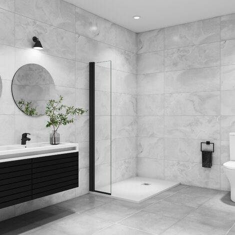Aica Sanitaire – Paroi de douche à l'italienne pivotante 45x200cm – Verre de sécurité 8mm anticalcaire – Profilé en aluminium noir mat – Montage réversible - 39italienne