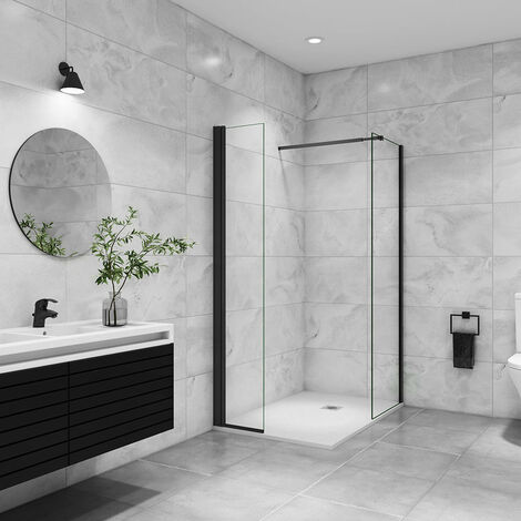 AICA paroi de douche à l'italienne 80x200cm avec une barre de fixation paroi de douche pivotante 45x200cm profil noir (1/5)