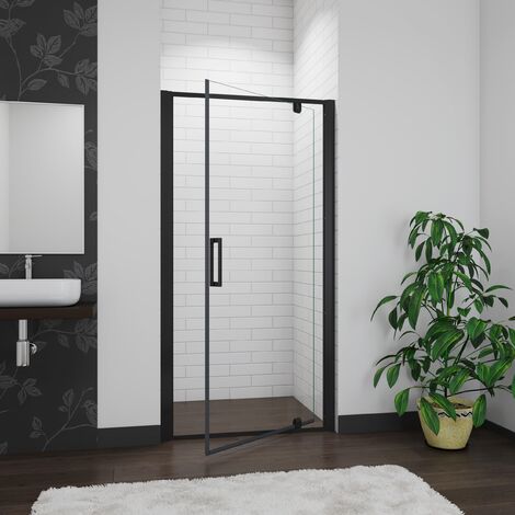 AICA porte de douche noire 80x185cm porte de douche pivotante à 180° en 6mm verre de sécurité Installation en niche