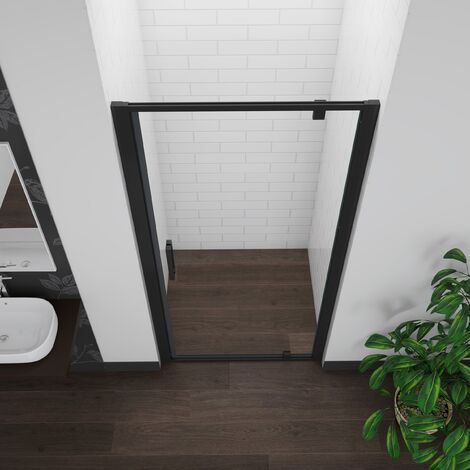 AICA porte de douche noire 80x185cm porte de douche pivotante à 180° en 6mm verre de sécurité Installation en niche