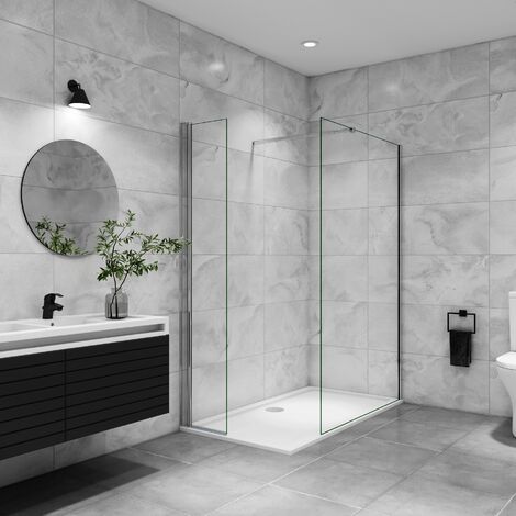 AICA paroi de douche à l'italienne 110x200cm avec une barre de fixation paroi de douche pivotante 45x200cm verre 8mm securit anticalcaire (1/5)