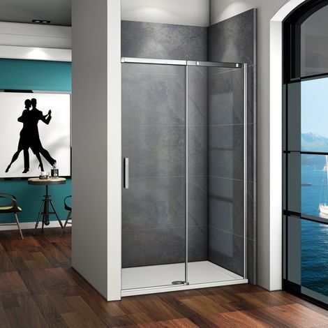 Porte de douche coulissante 130x195cm verre anticalcaire AICA porte de douche installation en niche (1/4)