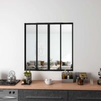 Aica Sanitaire – Cloison verrière coulissante en aluminium noir – L123xH108cm – 4 panneaux en verre trempé 4mm – Séparation élégante cuisine salon