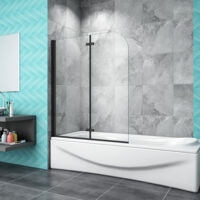 Aica Sanitaire – Pare-baignoire pliant 1000x1400mm – Aluminium noir mat – Verre trempé 6mm EasyClean – Installation universelle – Étanchéité garantie