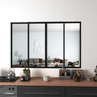 Aica Sanitaire – Cloison verrière coulissante en aluminium noir – L183xH108cm, 4 panneaux en verre trempé 4mm – Séparation élégante cuisine/salon