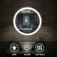 Miroir salle de bain anti-buée rond Mural Lumière Illumination avec éclairage LED