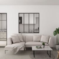 Verrière Atelier en 4 vitrage fixe en cadre noir H.108cm x L.123cm verrière fixe kit de verrière et vitrage