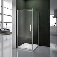 Porte pivotante 100x90x195cm porte de douche paroi de douche cabine de douche avec barre de fixation 140cm verre anticalcaire
