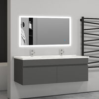 Aica Sanitaire – Meuble double vasque 120x45x40cm – 2 portes avec fermeture amortie – 2 vasques suspendues en céramique – Finition anthracite