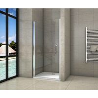 Aica Sanitaire – Porte de douche pivotante 90x180cm – Verre anticalcaire 5mm – Installation en niche – Double étanchéité – Ouverture extérieure