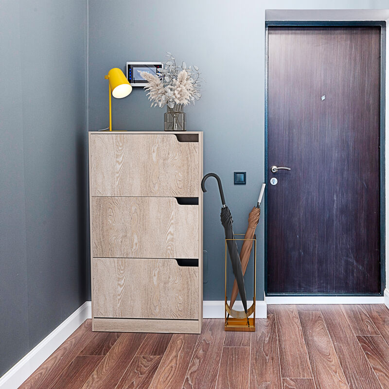 Scarpiera In Legno MDF Con 4 Ante A Ribalta - 63x24x150cm, Bianco Frassinato, Doppia Profondità Per Ingresso Casa - Foto 2