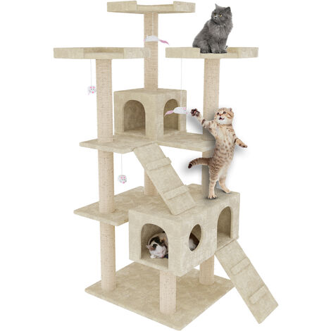 Tiragraffi Per Gatti XXL 170cm Con Cuccia - Albero Gioco Multifunzione Beige - Foto 7